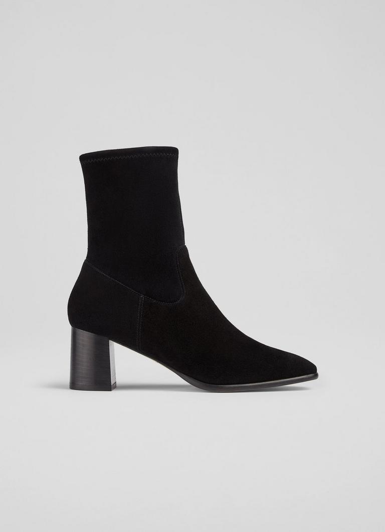 Harp Black Leather Block Heel Stretch Ankle Boot Shoes New Arrivals Collections L.K.Bennett London